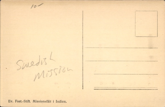 Postcard Swedish Mission in India, missionaries crossing a river