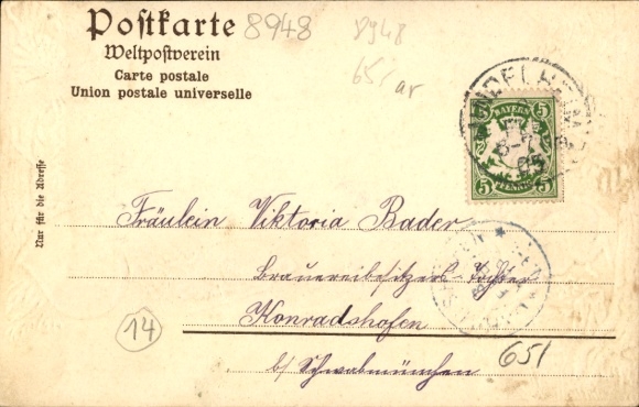 Passepartout Postcard Mindelheim in Unterallgäu, general view, deer, coat of arms