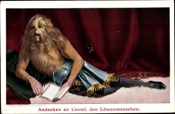 Postcard souvenir of Lionel the lion-man, aged 17