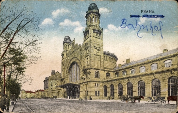 Postcard Praha Prague Czech Republic, train station