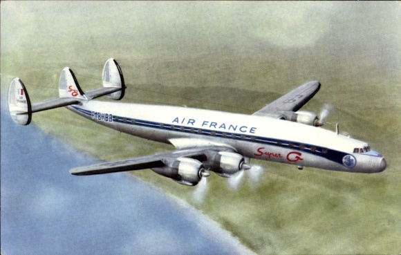Postcard French passenger aircraft, Lockheed Super G Constellation, Air France