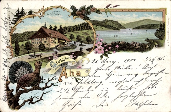 Litho Aha Schluchsee im Schwarzwald, Gasthaus zum Auerhahn, Gesamtansicht