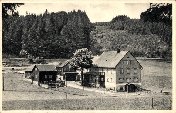 Postcard Hermsdorf in the Ore Mountains, German Youth Hostel Gimmlitztal