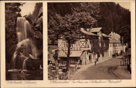 Postcard Lichtenhain Sebnitz in Saxony, Lichtenhain waterfall, Kirnitzschtal inn