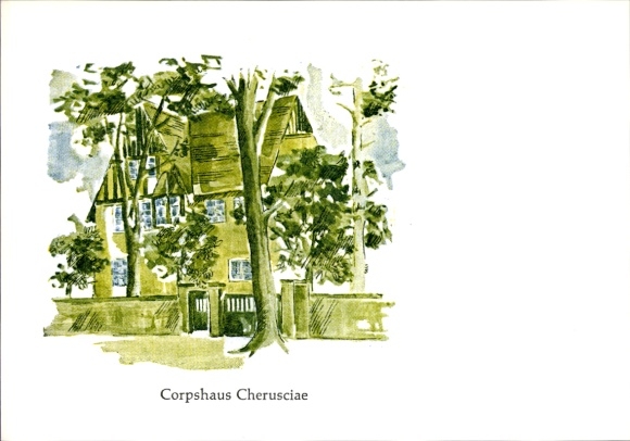 Studentika Postcard Berlin Lichterfeste West, Corpshaus Corps Cheruscia, Ringstr. 89