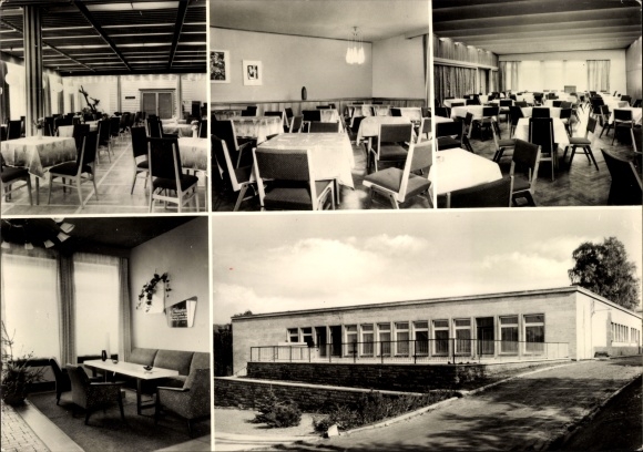Postcard Heilbad Heiligenstadt Eichsfeld Thuringia, culture house, exterior view, dining room, interior view