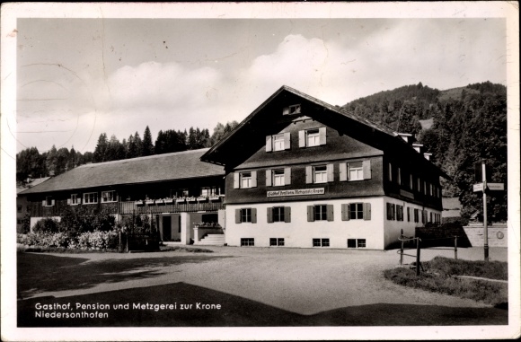 Postcard Niedersonthofen Waltenhofen in the Oberallgäu, inn butcher shop to the sun