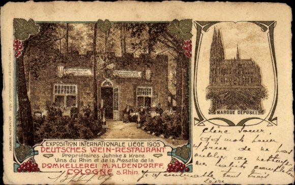 Postcard Liège Liège Wallonia, World Exhibition 1905, German Wine Restaurant
