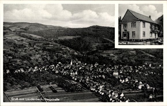 Ak Laudenbach an der Bergstraße, Landschaftsaufnahme, Kaffee Zimmermann, Dorfansicht