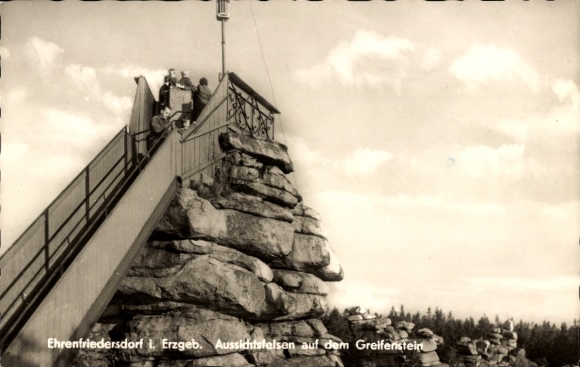 Postcard Weißbach Amtsberg in the Ore Mountains, viewing rock on the Greifenstein, bridge, people
