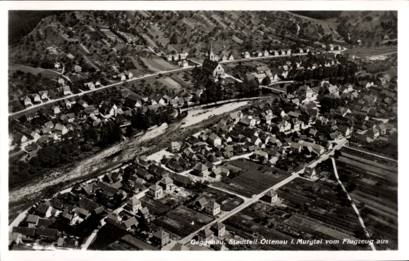 Postcard Ottenau Gaggenau in the Murgtal, aerial view of Murgtal, houses, streets