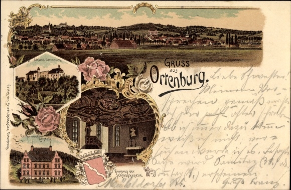 Chromo-Litho Ortenburg Lower Bavaria, castle, confirmation center, interior of the castle chapel