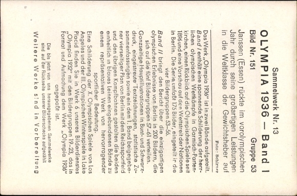 Collection picture Olympia 1936, weightlifter Janssen