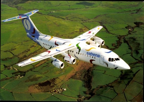 Postcard Belgian passenger aircraft Sabena, Avro RJ100