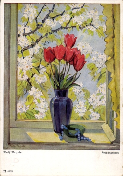 Artist Postcard Regele, R., Tulips, Bouquet