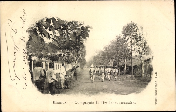 Postcard Biên Hòa Vietnam, Company of Annamese Riflemen