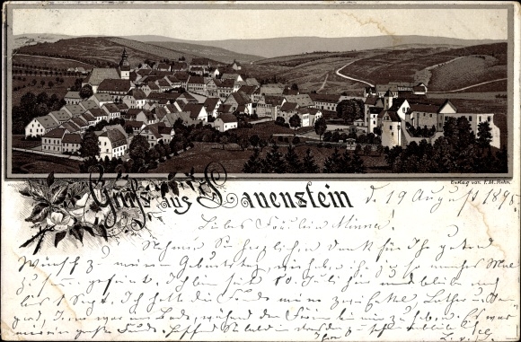 Forerunner Chromo-Litho Lauenstein in the Müglitztal Altenberg, total view of the place