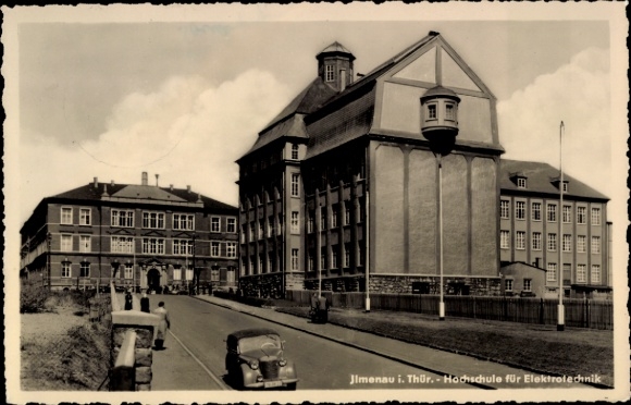 Postcard Ilmenau in the Ilm district of Thuringia, party at the University of Electrical Engineering, Auto