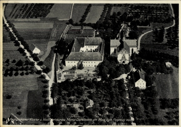 Postcard Dettelbach am Main Lower Franconia, Franciscan monastery, pilgrimage church, aerial photograph
