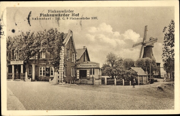Postcard Hamburg Mitte Finkenwerder, Finkenwerder Hof, windmill