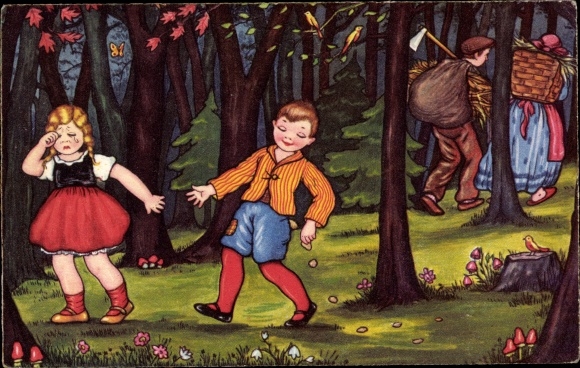 Kunstenaarskaart Boriss, Margret, sprookjes, gebroeders Grimm, Hans en Grietje