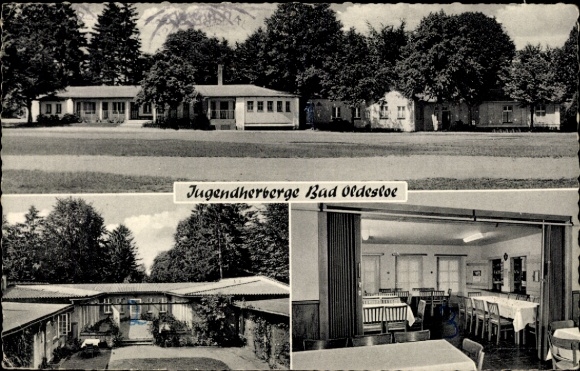 Postcard Bad Oldesloe in Holstein, youth hostel trees, buildings, interiors, tables
