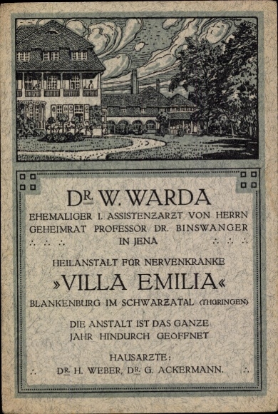 Ak Bad Blankenburg in Thüringen, Schwarzatal, Villa Emilia, Heilanstalt für Nervenkranke