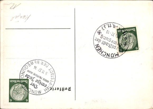 Judaika Postcard The Eternal Jew, Great Political Exhibition, Library Building of the German Museum Munich 1937