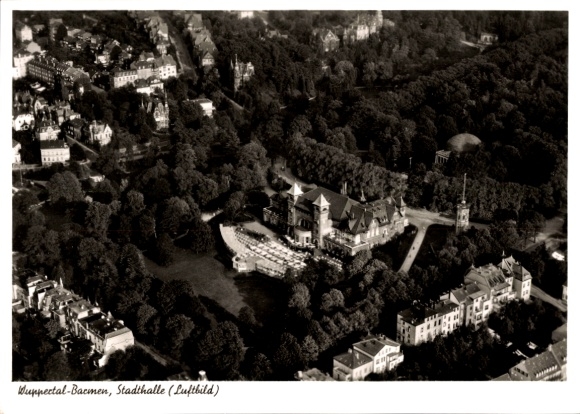 Postcard Barmen Wuppertal, aerial view of the town hall, Wuppertal-Bacmen, surrounded by trees, architecture