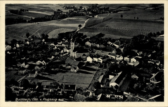 Postcard Buchbach in Upper Bavaria, aerial photograph