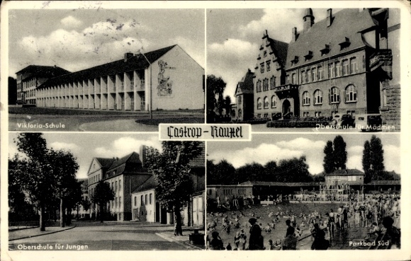 Ak Castrop Rauxel im Ruhrgebiet, Viktoria Schule, Oberschulen für Jungen und Mädchen, Parkbad