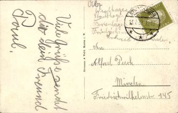 Postcard Wendthagen Stadthagen in Lower Saxony, landscape view, hills, fields, houses, greetings from We