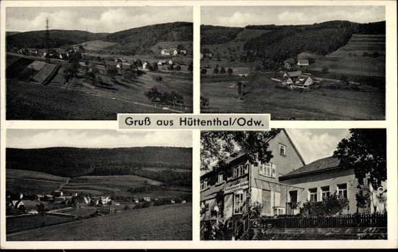 Postcard Hüttenthal Mossautal in the Odenwald, grocery store, location, surroundings