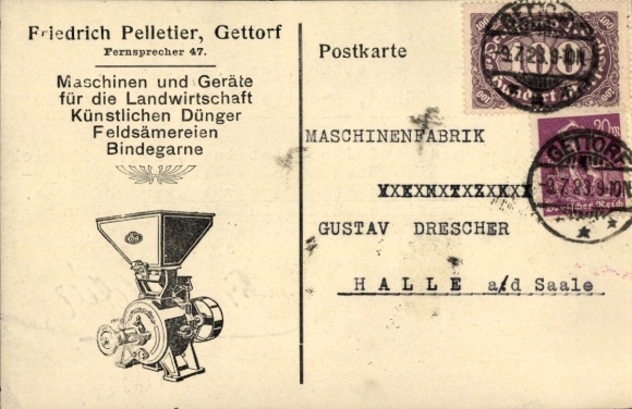 Postcard Gettorf in Schleswig-Holstein, machinery and equipment for agriculture Friedrich Pelletier