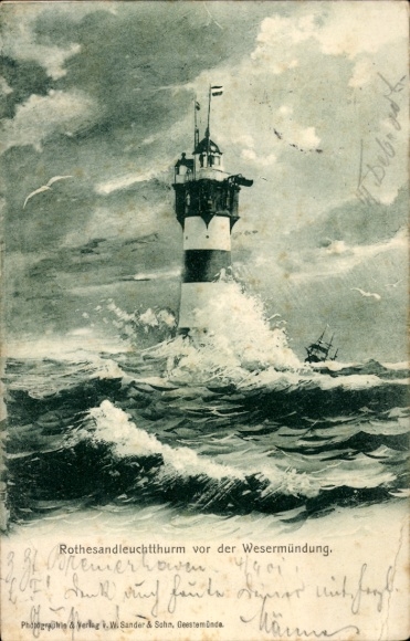 Postcard Butjadingen Wesermarsch, Roter Sand Lighthouse