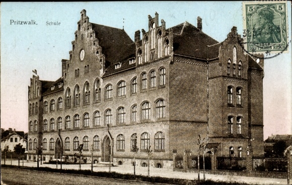 Postcard Pritzwalk in the Prignitz, school
