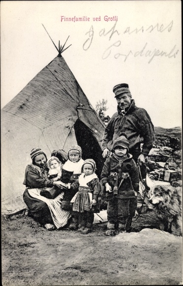 Postcard Norway, Finnish family, tent