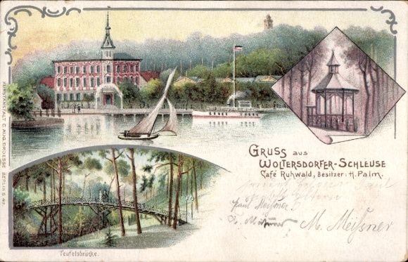 Litho Woltersdorf bei Berlin, Woltersdorfer Schleuse, Teufelsbrücke
