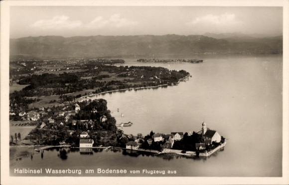 Postcard Wasserburg am Bodensee Swabia, aerial photograph