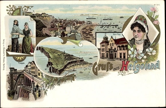 lito Helgoland w Szlezwiku-Holsztynie, schody, słupek, kostiumy, taniec