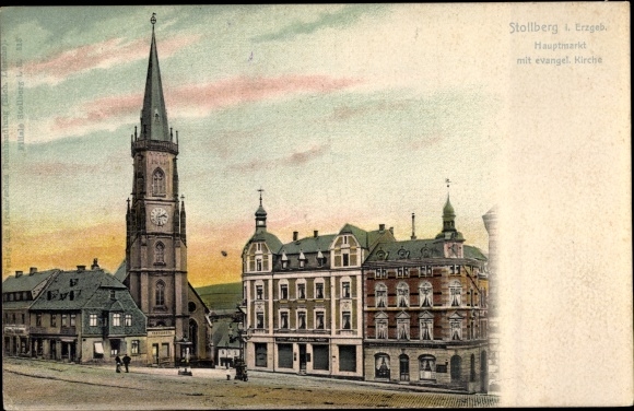 Ak Stollberg im Erzgebirge, Hauptmarkt mit ev. Kirche