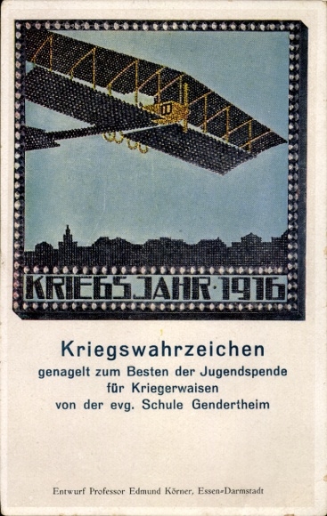 Postcard War Landmark 1916, Youth Donation for War Orphans, Nailing, Protestant School Gendertheim