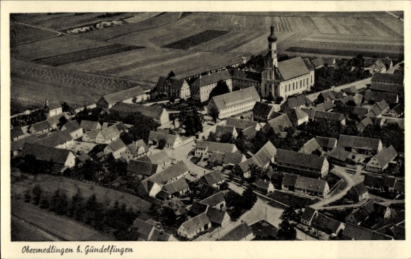 Postcard Obermedlingen Medlingen in Swabia Bavaria, aerial photograph