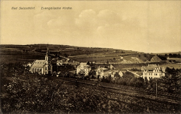 Postcard Bad Salzschlirf in Hesse, Protestant church, panorama