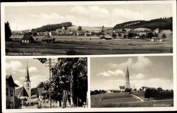 Postcard Schildthurn Zeilarn in Lower Bavaria, view of the town, churches