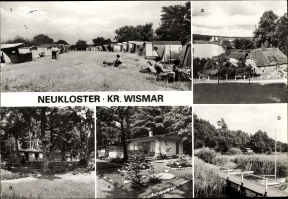 Postcard Neukloster in Mecklenburg-Western Pomerania, campsite, pier, bungalow village