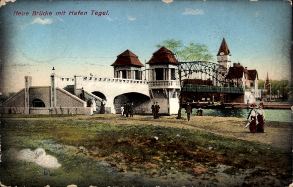 Ak Berlin Reinickendorf Tegel, Neue Brücke, Hafen