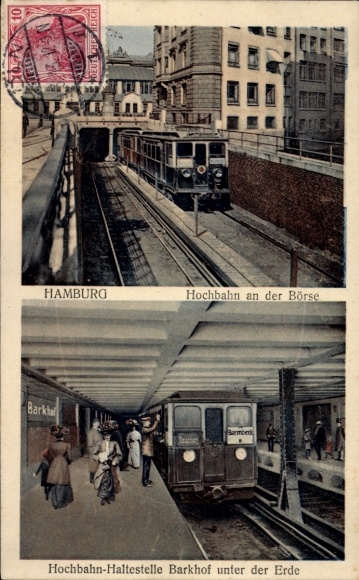 Postcard Hamburg Mitte Altstadt, elevated railway at the stock exchange, Barkhof stop underground
