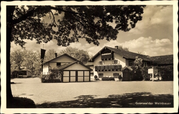 Postcard Grünwald near Munich, Restaurant Grünwalder Weinbauer