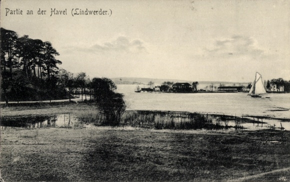 Postcard Berlin Zehlendorf Nikolassee, Lindwerder Island, Havel